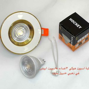 شاسيه اسبوت أبيض x ذهبي + دويل خزف + لمبة اسبوت هوكي 3 إضاءة