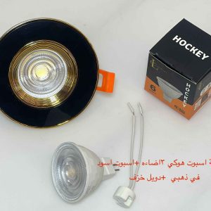 شاسيه اسبوت أسود x ذهبي + دويل خزف + لمبة اسبوت هوكي 3 إضاءة