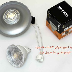 شاسيه اسبوت ضد التوهج فضي مط + دويل خزف + لمبة اسبوت هوكي 3 إضاءة