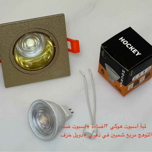 شاسيه اسبوت مربع ضد التوهج شمبين x ذهبي + دويل خزف + لمبة اسبوت هوكي 3 إضاءة