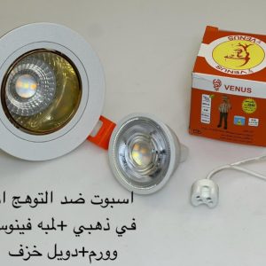 اسبوت ضد التوهج أبيض x ذهبي + لمبة فينوس وورم + دويل خزف