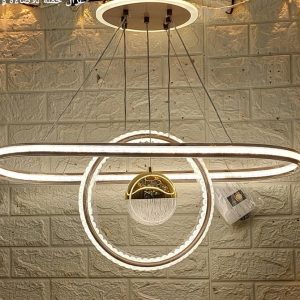 نجفه ليد 3 إضاءة بالريموت كود 06 اطار لون بلاتيني