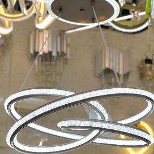 نجفة ليد 3 إضاءه بالريموت كود 110 اطار لون بلاتيني