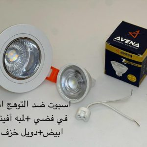 اسبوت ضد التوهج أبيض x فضي + لمبة أفينا أبيض + دويل خزف