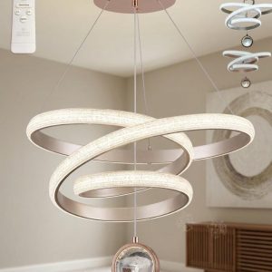 نجفة ليد 3 إضاءة بالريموت إطار لون بلاتيني كود 34